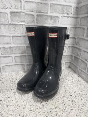 Hunter Glossy Steel Gray Mid-Calf Rain Boots